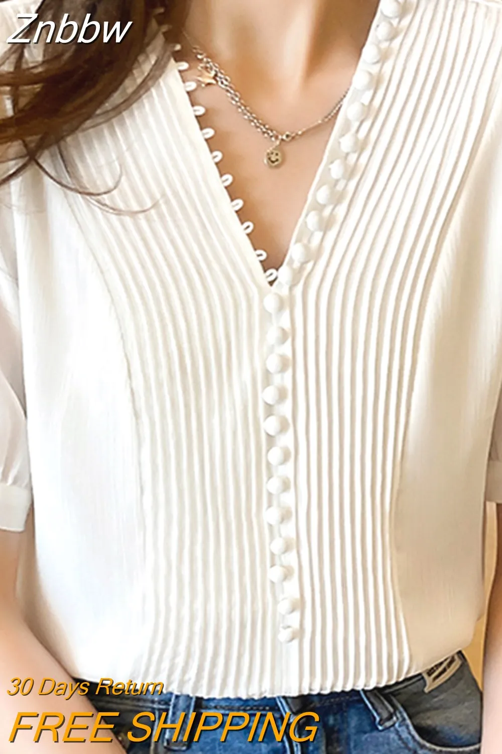 Znbbw Women Blouses Top Femme Short Sleeve White Blouse Tops Women Blusas Mujer De Moda 2023 V-Neck Chiffon Blouse Shirt E867