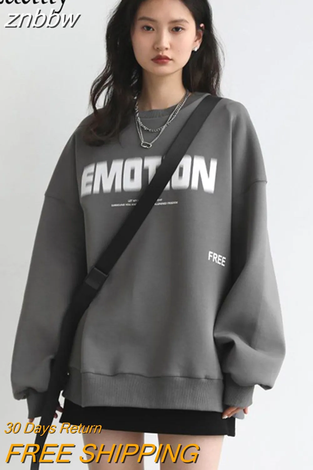 znbbw 2023 Winter Korean Style Letter Print Sweatshirt Women Minimalist O Neck Long Sleeve Ladies Hoodies Female Clothing Tops