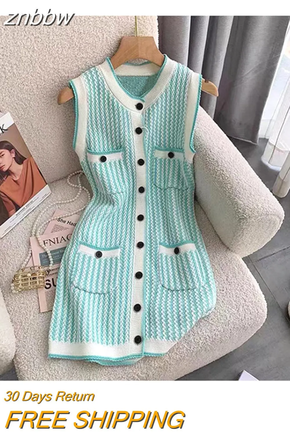 znbbw Style Women Elegant Sleeveless V-neck Striped Patchwork Dresses 2023 Summer Classic Slim Pockets Camisole Mini Dress