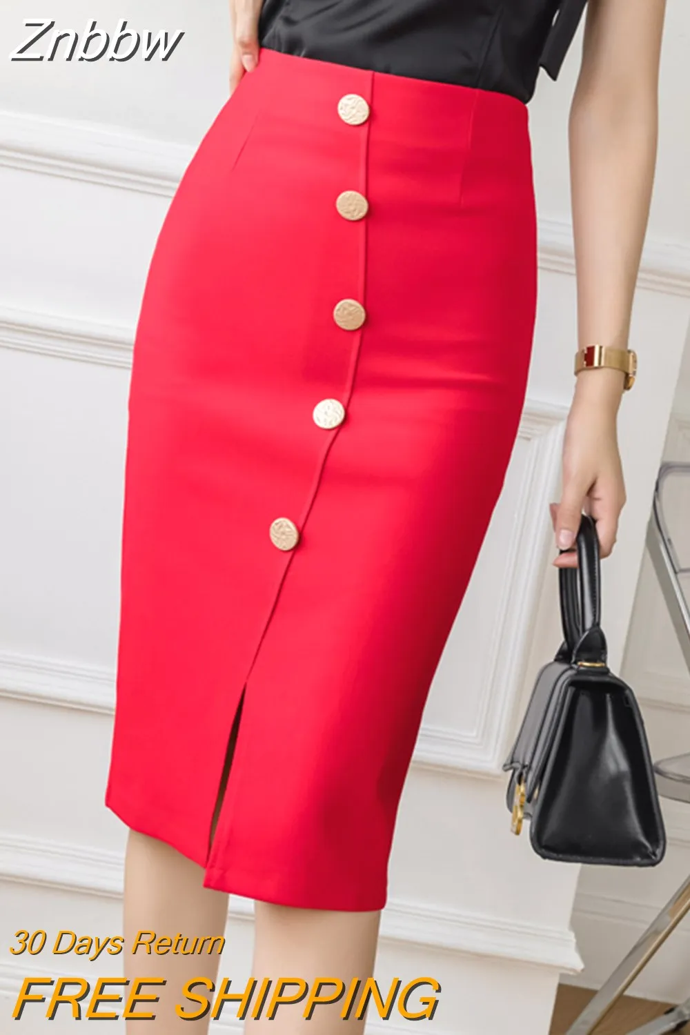 Znbbw Summer Autumn New Women's Stretch Slim Elegant Wrap Hip Skirt Ladies Office Knee-Length Casual Bodycon Solid Pencil Skirts