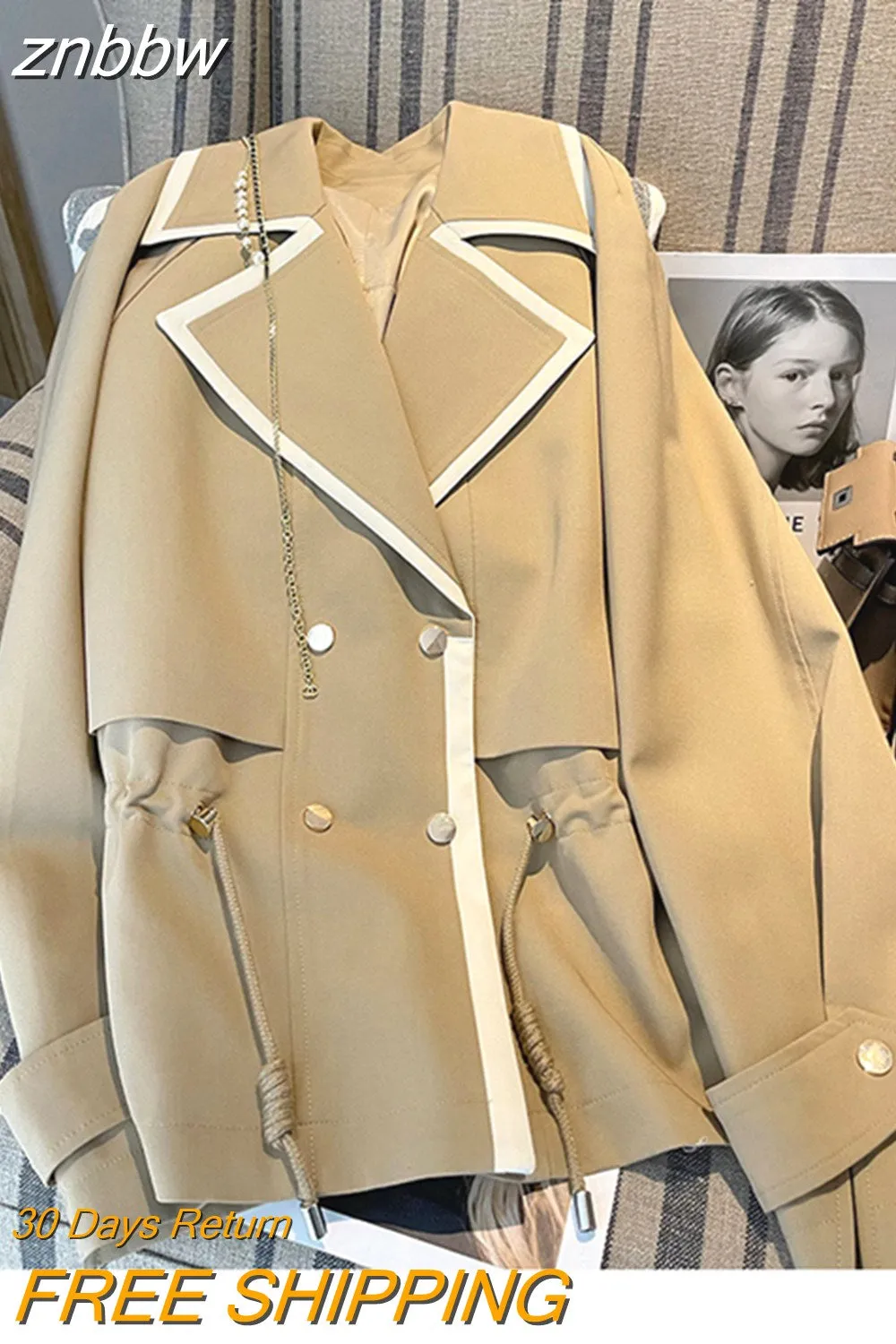 znbbw For Women Autumn 2023 Oversized Double Breasted Official Ladies Suits Sailor Collar Long Sleeve Jackets Mujer Vestido