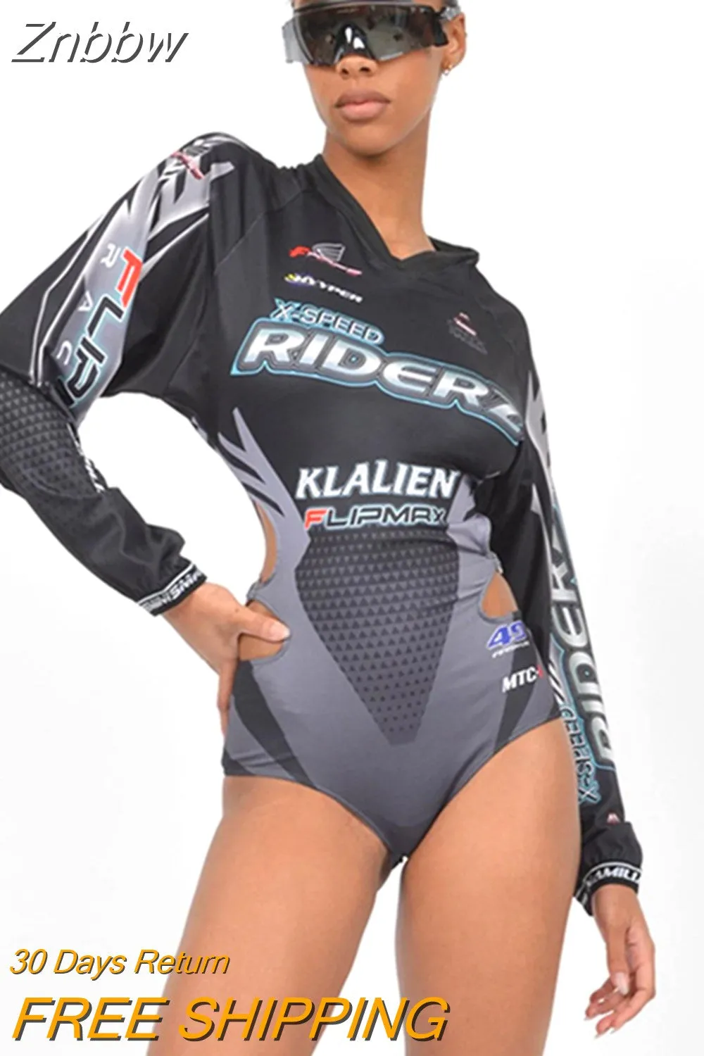 Znbbw Fashion Casual Print Long Sleeve Skinny Bodysuit Women Autumn Sports Fitness Activewear Spring New 2023 Hot Sale