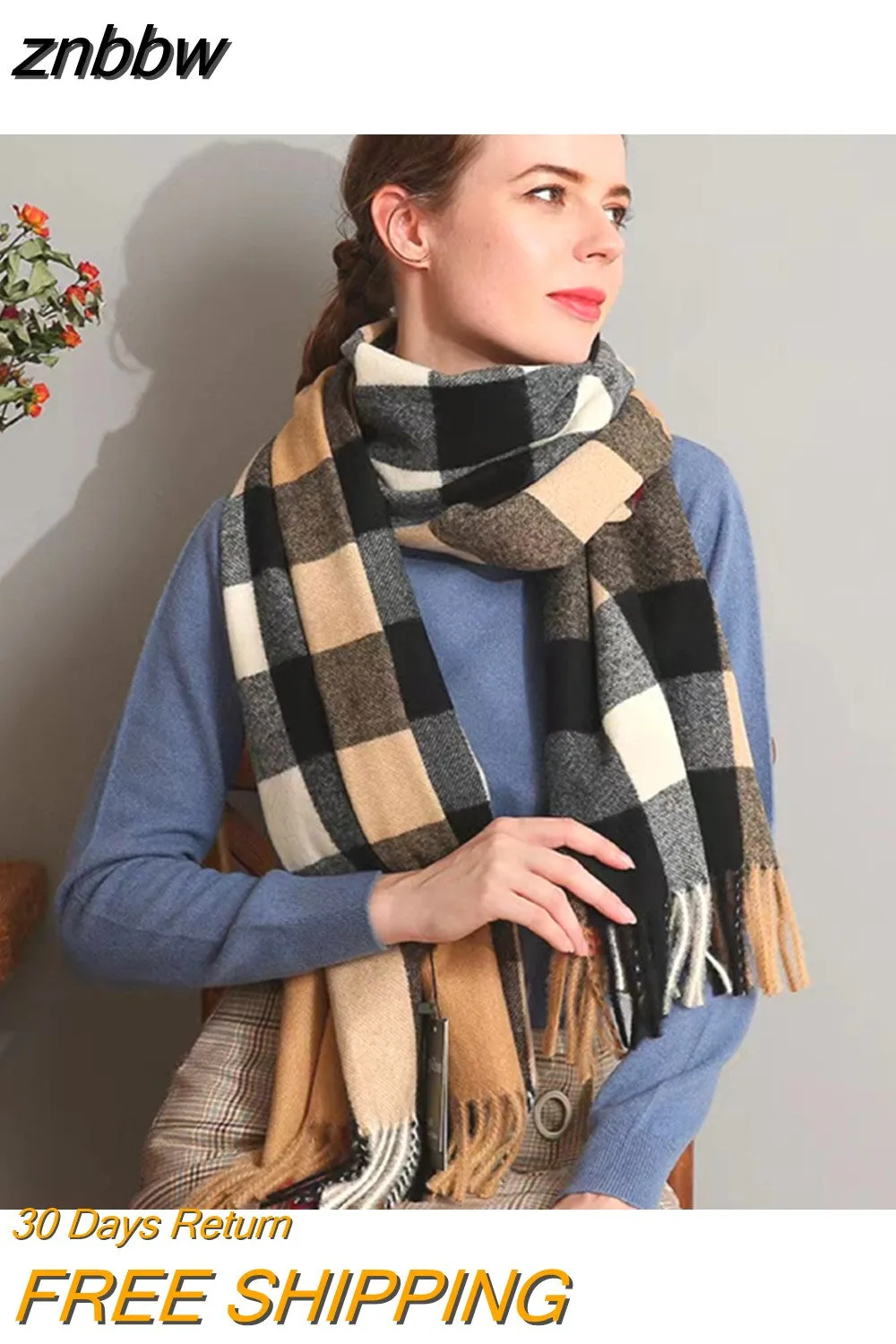 znbbw Luxury Brand Winter Plaid Scarf Couple Style Warm Solid Pashmina Scarves Fashion Women Scarfs Cashmere Shawl Hijab For Gift