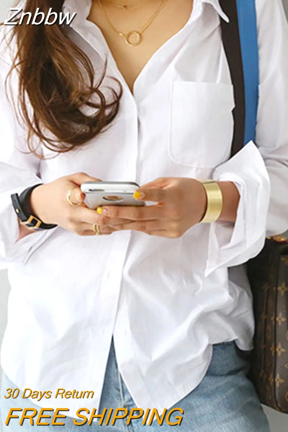 Znbbw Sleeve Ladies Tops Blouses Office Elegant Button Casual Cotton White Shirt Women Turn-down Collar Loose Blouse Women 3496