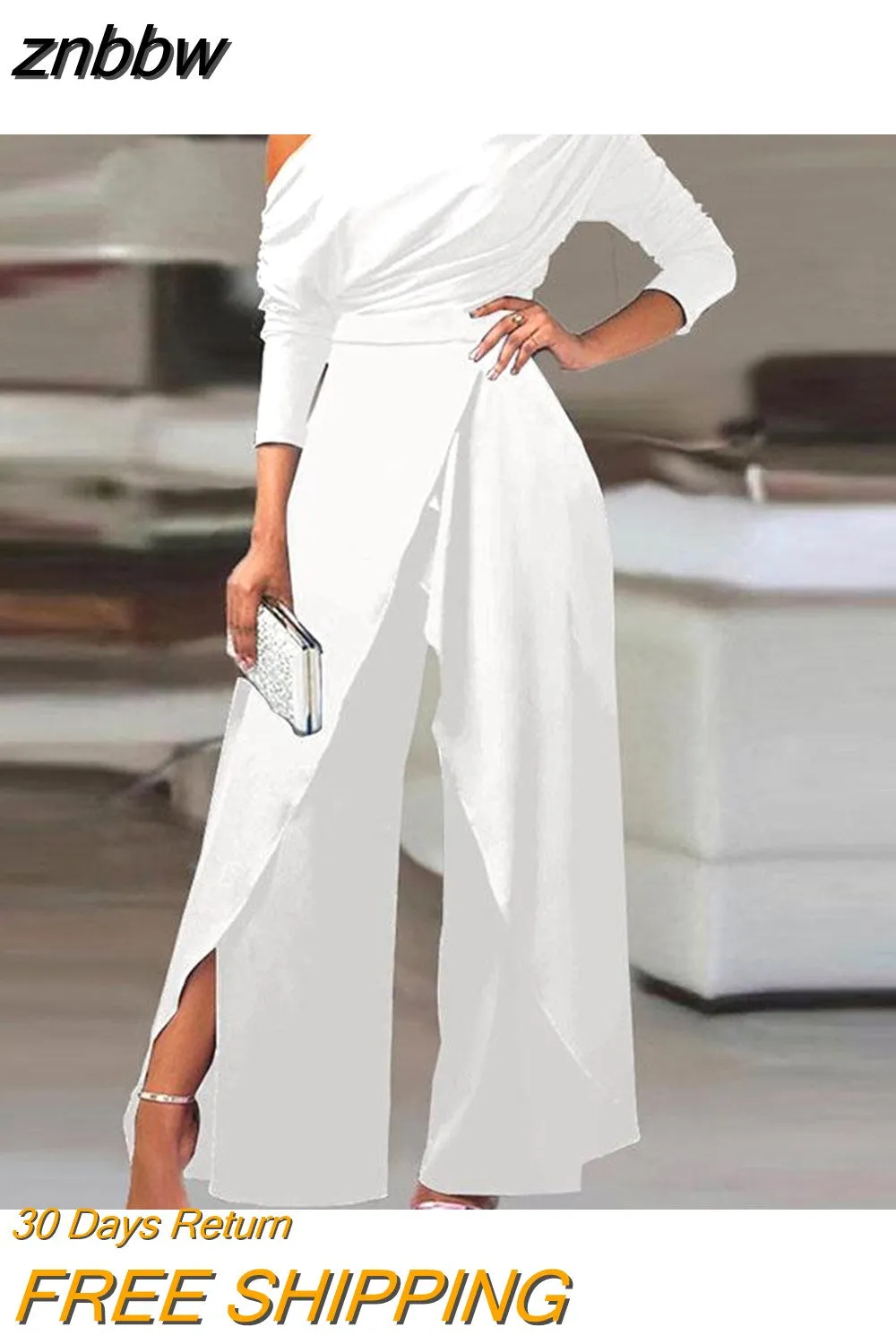 znbbw Piece Slim Office Ladies Summer Party Jumpsuit Elegant New Solid Color Rompers Women Jumpsuits With Off Shoulder High Waist 0410