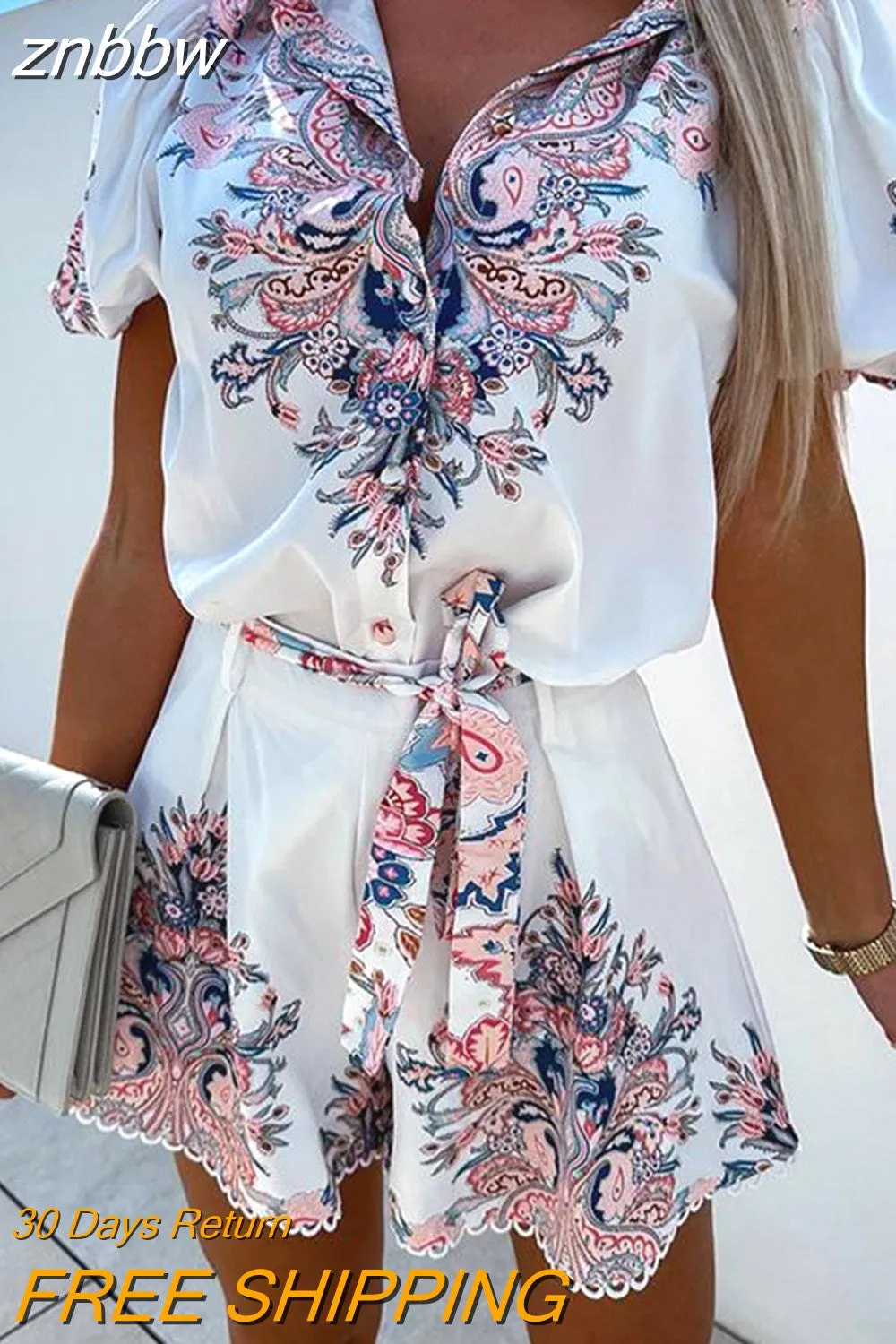 znbbw Lace-Up Slim Boho Women Jumpsuits Summer Vintage Beach Printed Women Playsuits Casual V-Neck Short Sleeve Shorts Romper