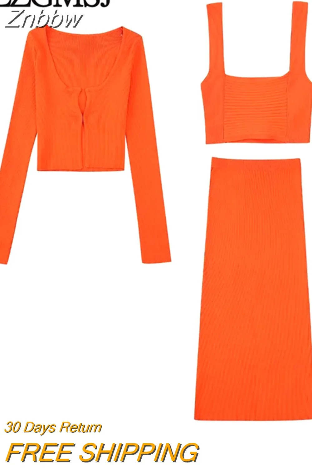 Znbbw TRAF 2023 Fashion Thin Knitted Women 2 Piece Sets Summer Sleeveless Backless Slim Crop Top Female Midi Skirt Suits