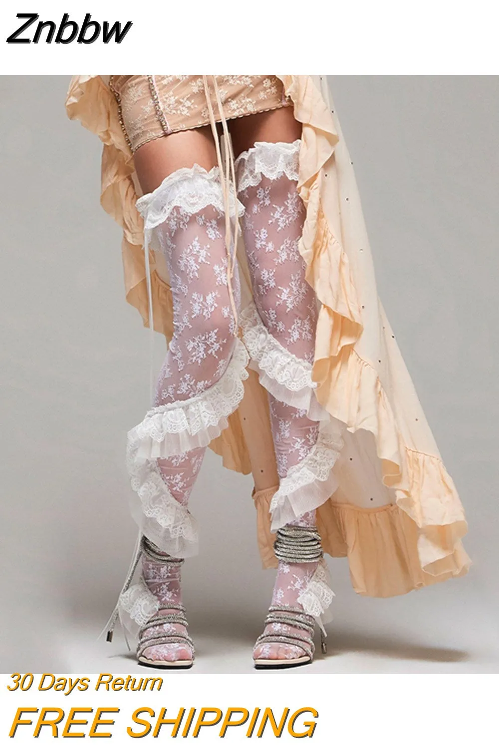 Znbbw Lace Thigh High Socks Sheer Ruffle Floral Stockings Socks Women Lady Girls Stockings 2023 New Fashion 0410