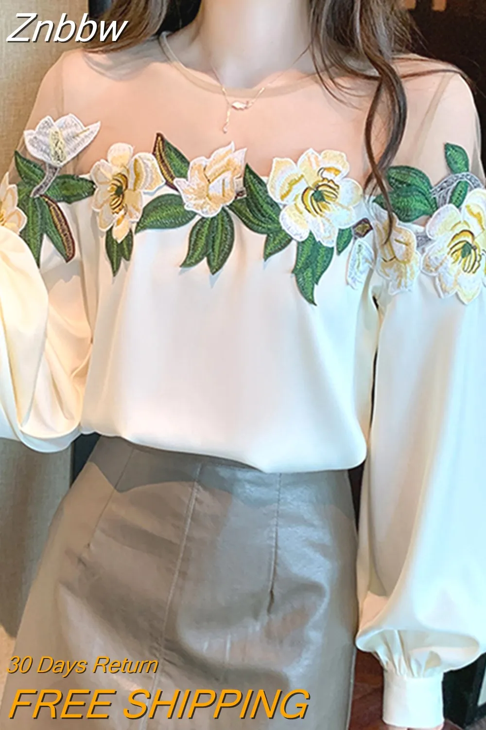 Znbbw Blouses Femme Long Sleeve Blouse Women Blusas Mujer De Moda 2023 Women Tops O-Neck Chiffon Blouse Shirt Tops Women E775