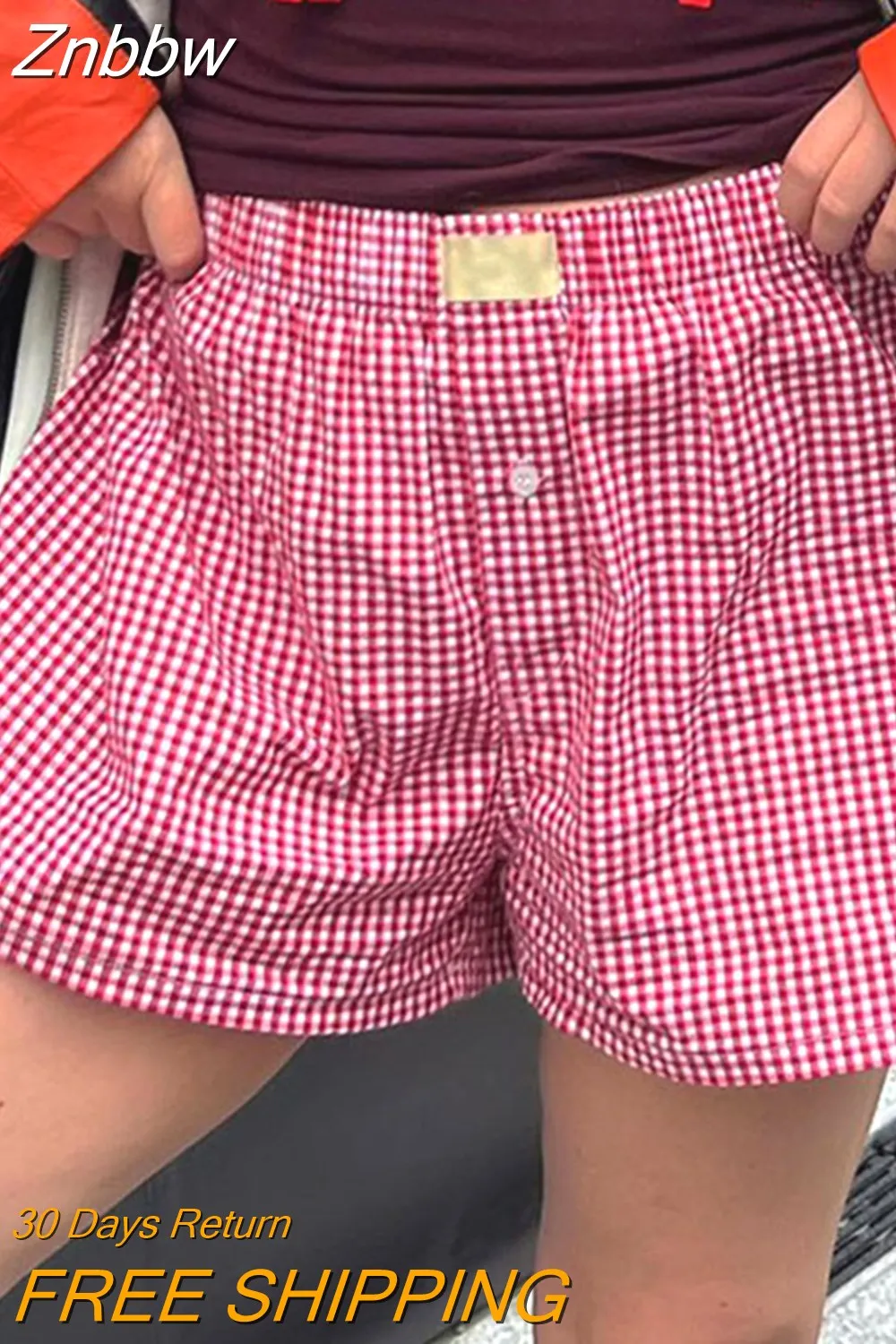 Znbbw Women's Y2k Pajamas Shorts Cute Plaid Pj Short Pants Flannel Lounge Sleep Shorts Bottoms Elastic Waist Baggy Boxers Tracksuit 0410