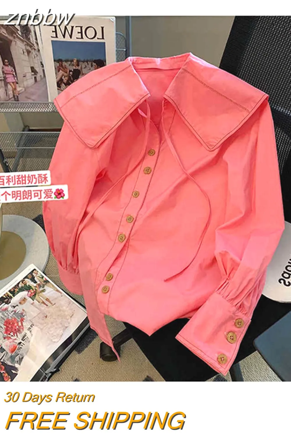 znbbw Street Style Solid Color Loose Long Sleeve Single Breasted Shirt 2023 Summer Women Casual Peter pan Collar Blouse Top