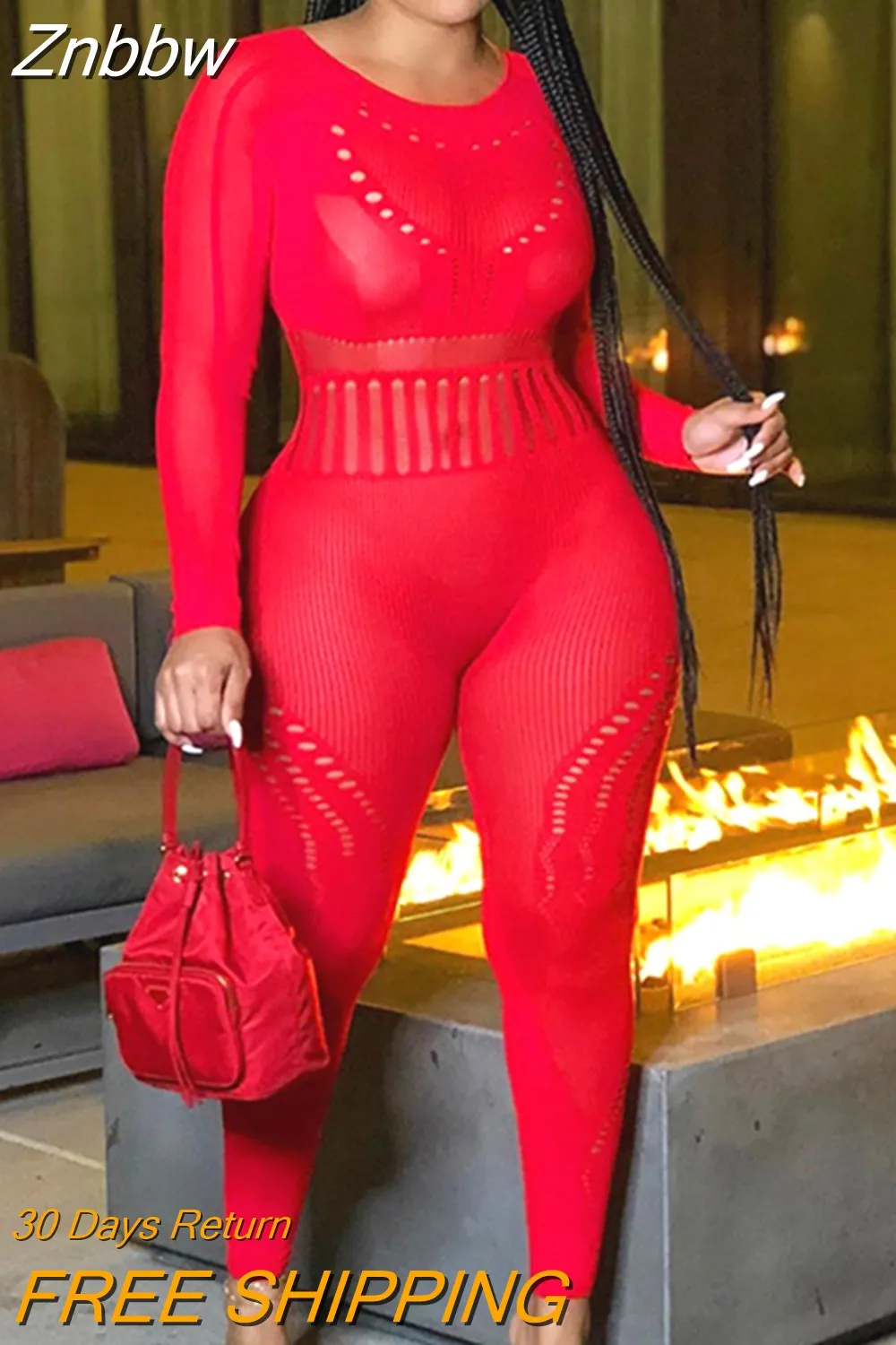 Znbbw Fashion Sexy Mesh Jumpsuit Women Autumn Simple Solid Slim Wild Streetwear Fitness Sportswear Romper Long Sleeve Skinny