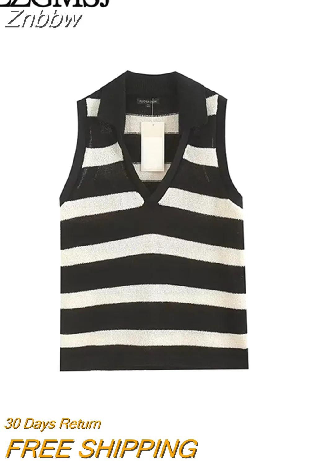 Znbbw TRAF - Sleeveless Top Sweet Striped Vest Sweater Women OuterWear Loose Women Clothing Pullover Vest