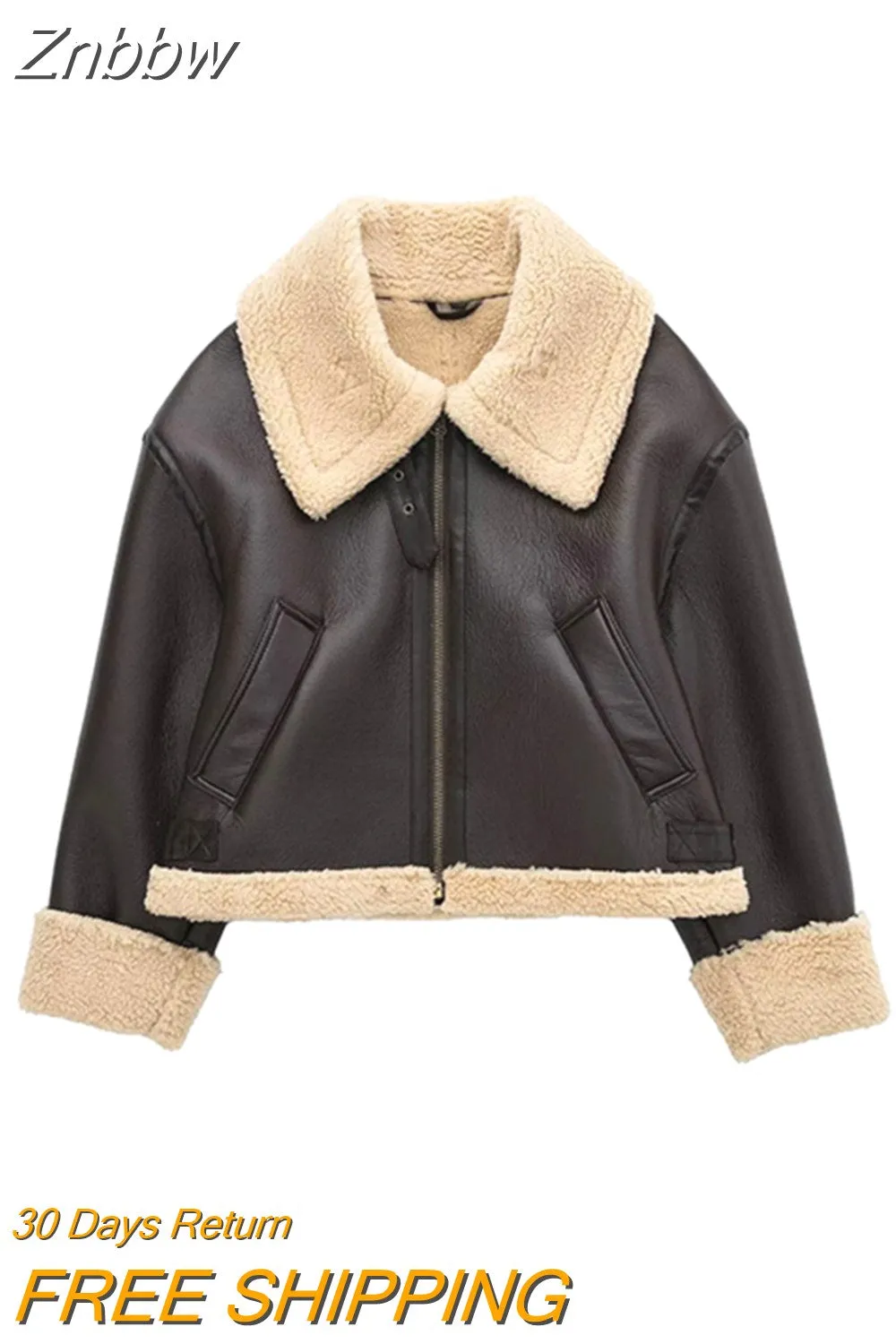 Znbbw Winter 2023 Women Jacket Coats Faux Shearling Sheepskin Coat Retro Motorcycle Jacket Fleece Woman Jackets Outerwear Tops