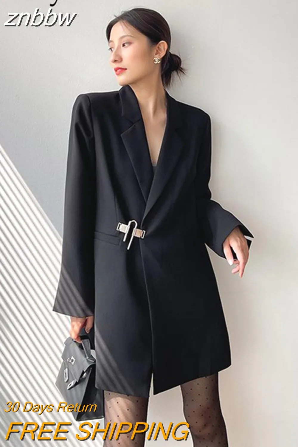 znbbw 2023 Autum Oversize Full Sleeve Long Blazer Women Minimalist Style Solid Sequined Suit Blazers Winter Female Clothing