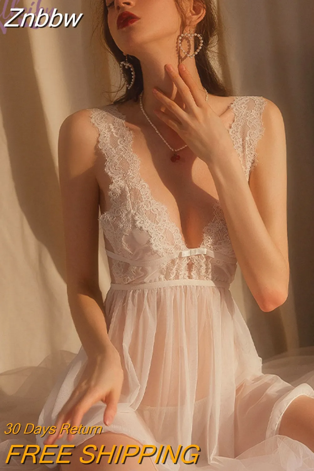 Znbbw Colors Mesh Sling Nightdress Lace Emotional Lingerie Sexy Nightwear Female Temptation Nighties for Women Sleeping Dress