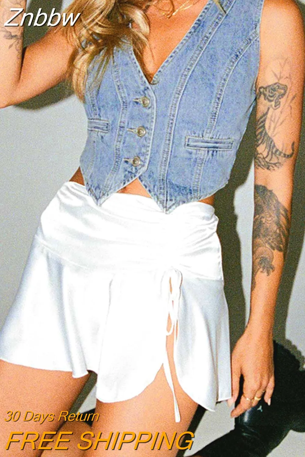 Znbbw Women Basic Jean Vest 90s Y2K Tank Tops Sleeveless V Neck Button Down Denim Crop Tops Streetwear 0410