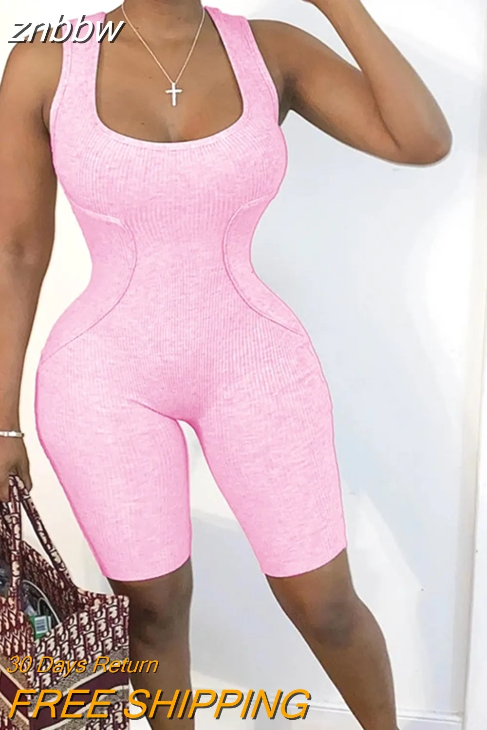 znbbw Pink Summer Romper Women Shorts Bodycon Ladies Jumpsuit Female One Piece Ribbed Pink Black Sexy Jumpsuit Women Playsuit