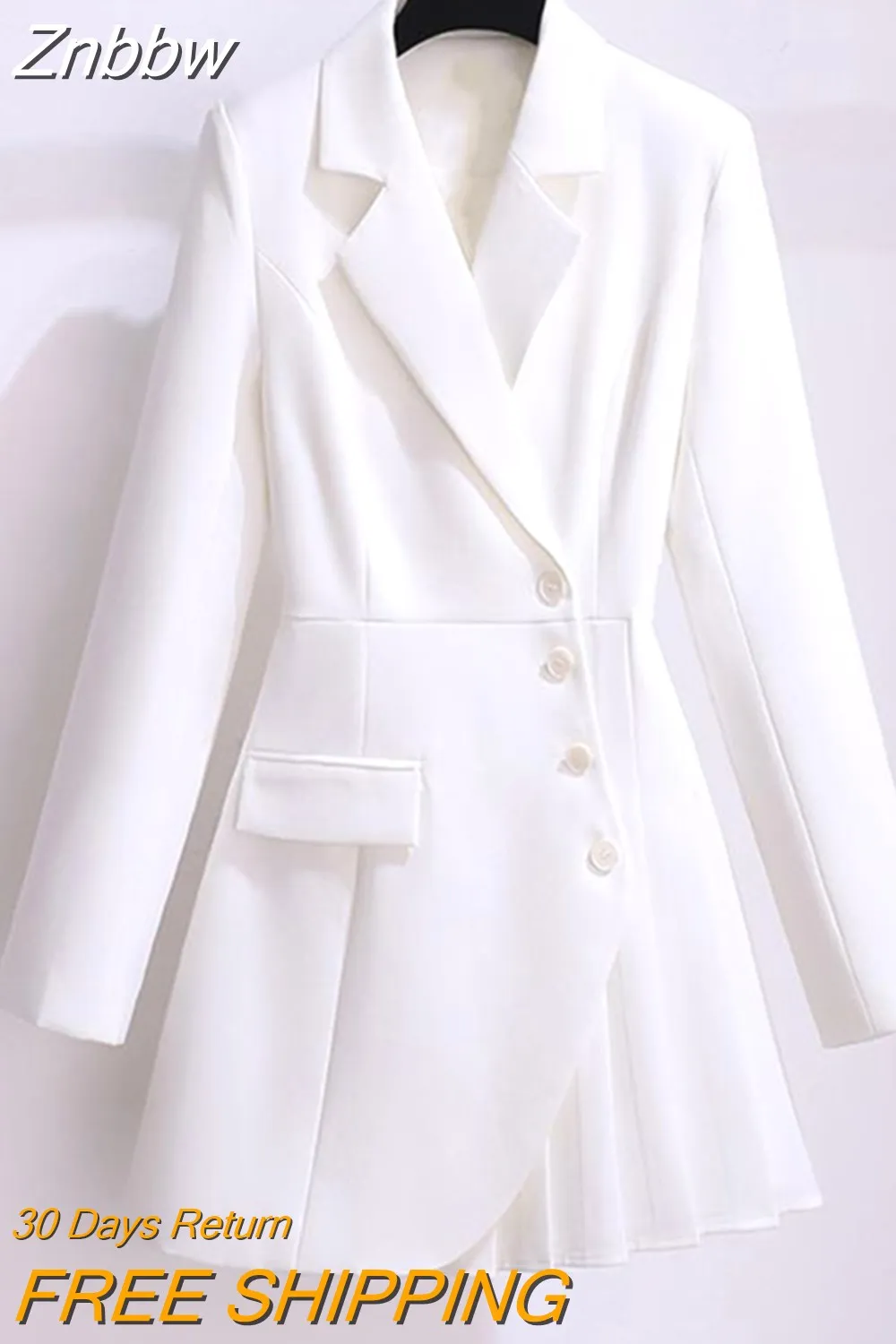Znbbw Autumn Office Lady Lapel Blazer Dress Women Elegant Long Sleeve Slim Solid Suit Mini Dress Irregular Pleated Party Vestidos