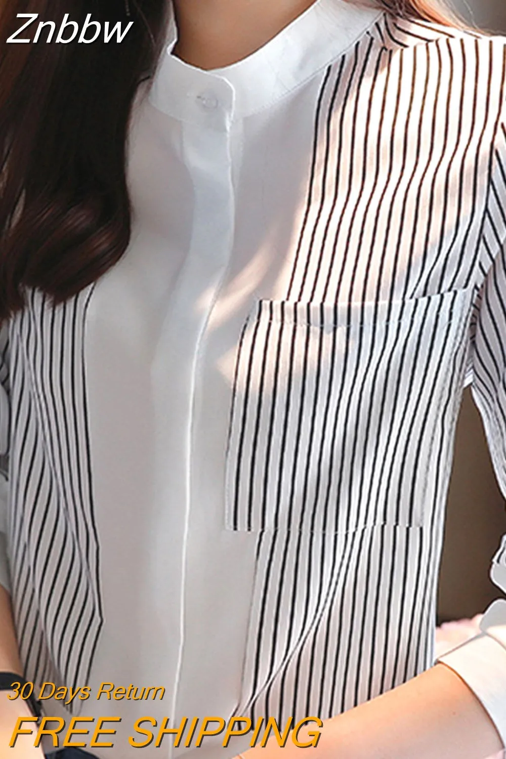 Znbbw Sleeve Women Blouses Shirts Blouse Women Blusas Mujer De Moda 2023 Black Striped Chiffon Blouse Shirt Women Tops Blusa D431