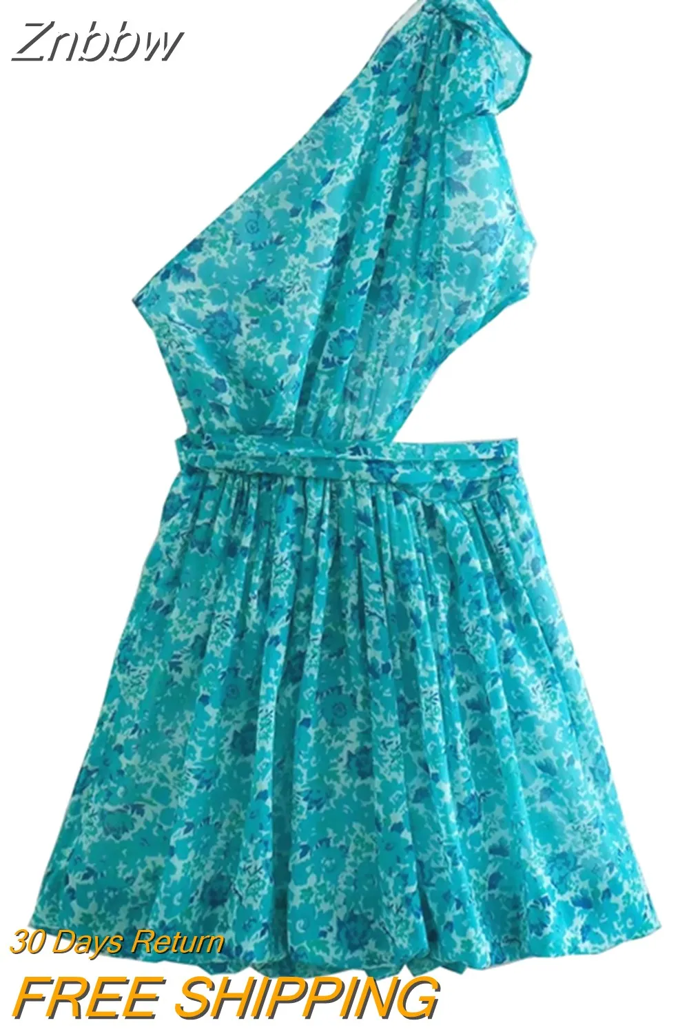 Znbbw ZBZA 2023 Women Summer Floral Dress Women Sexy Off Shoulder A-line Mini Party Dresses Casual Bandage Ruffle Beach Dress