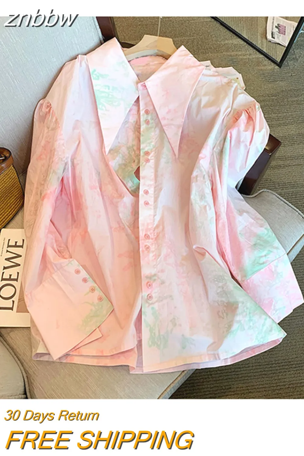 znbbw Fashion Tie Dye Loose Long Sleeve Single Breasted Shirt 2023 Spring Women's Turn-Down Collar Casual Female Blouse