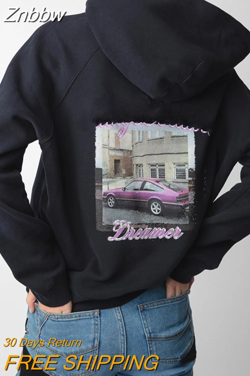 Znbbw Strass Hoodies for Women Autumn Winter Clothes 2023 Graphic Oversized Pullovers Female Fashion Hooded Sweatshirt Tops