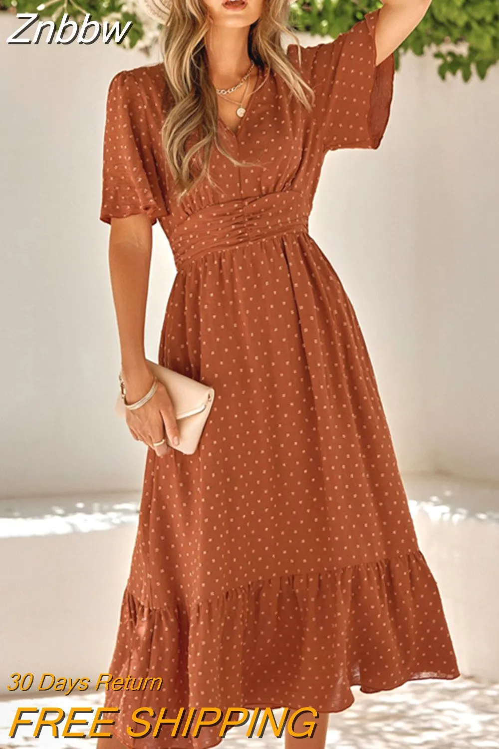 Znbbw Dress for Women 2023 Summer Vintage Bohemian Maxi Dresses Female V-Neck Leisure Retro Long Vestido Women's Dresses Clothes