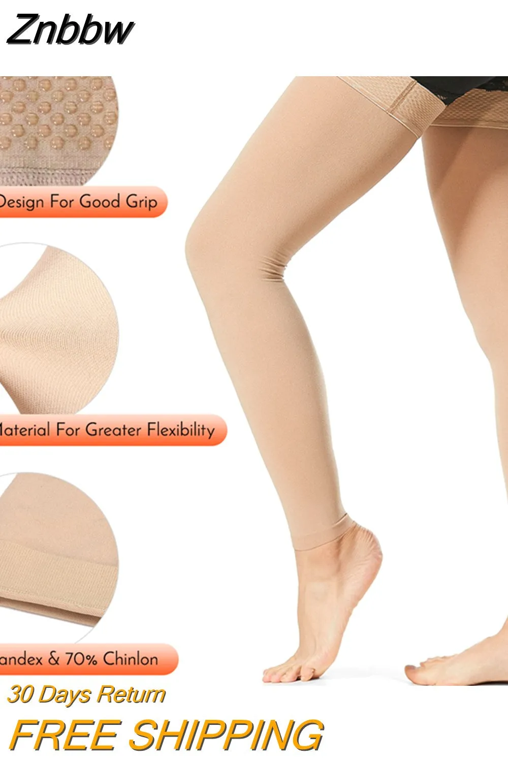 Znbbw 4XL 5XL Large Men Women 1Pair High Thigh Compression Socks For Varicose Vein Swelling Women Stockings Open Toe Black