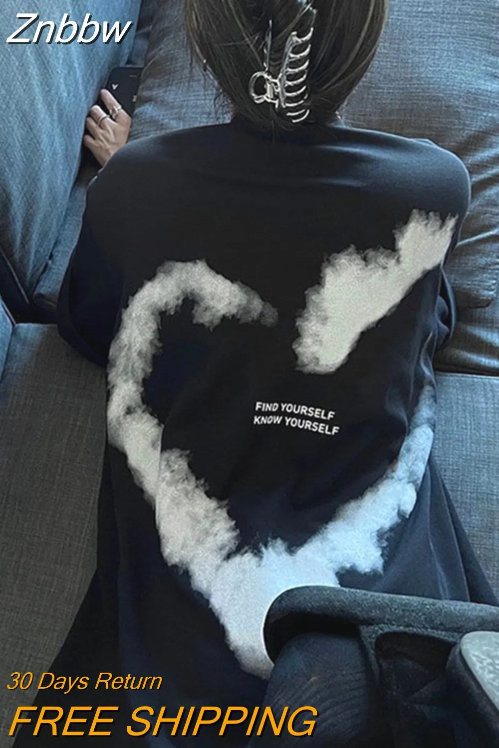 Znbbw Gothic Black Print T Shirts Women Harajuku Punk Oversize Graphic Tees Summer Casual Loose Short Sleeve Tops Hip Hop Y2K