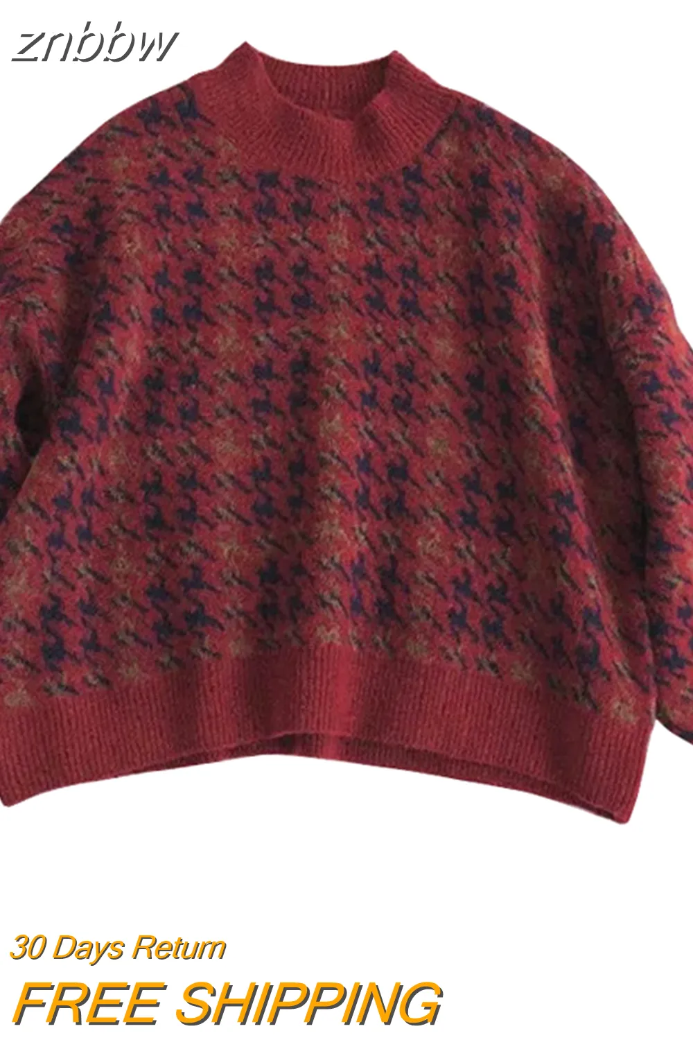 znbbw Winter Streetwear Houndstooth Thick Women's Sweater Loose Knit Woman Sweaters Autumn Fashion Warm Plus Size Female Pullover