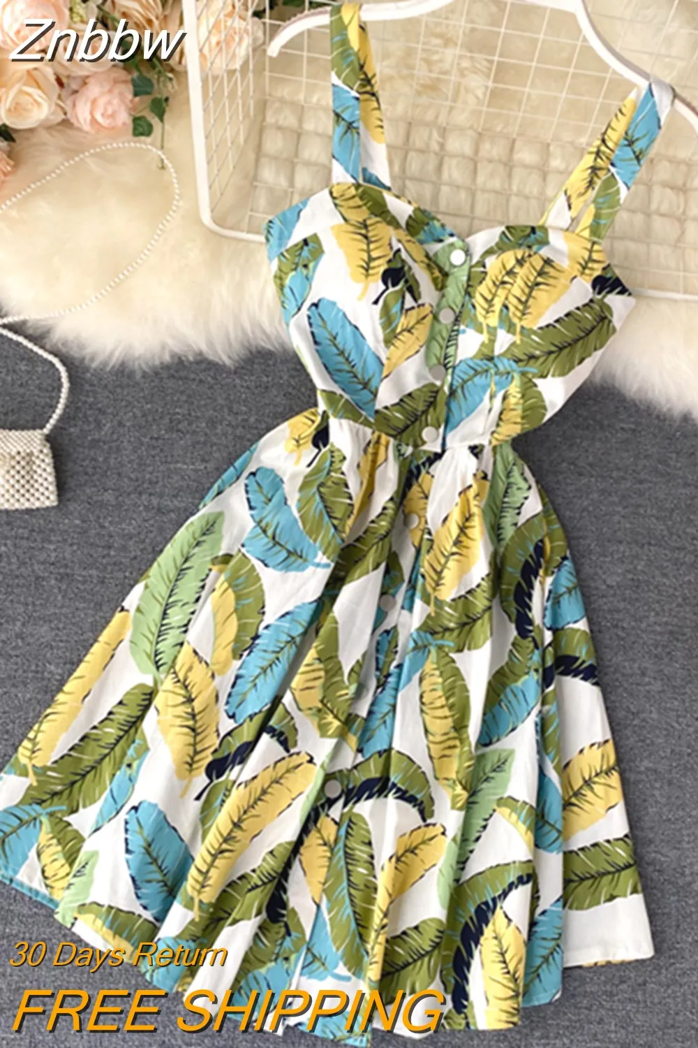 Znbbw New Women's Summer Sexy Suspender Mini Dress Seaside Holiday Breasted Waist Floral Tube Strapless Dresses Women GD670