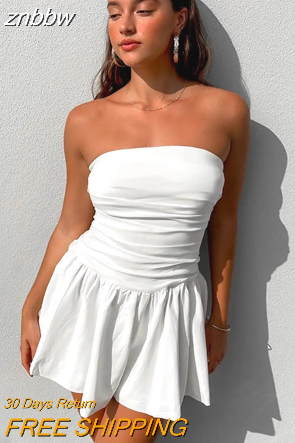 znbbw Sexy Strapless Mini Dress Women Beachwear Holiday Outfits Backless Sun Dresses Fairycorn Sleeveless Clothes New Fashion