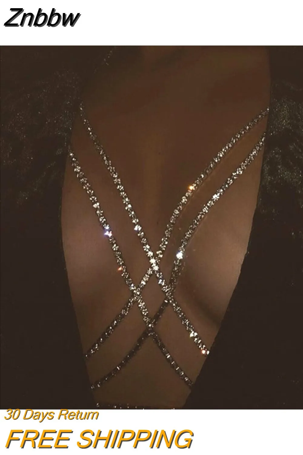 Znbbw Shining Rhinestones Chest Cross Body Chain Boho Multi Layers Chest Chain Harness Body Jewellery Jewelry Crystal Chest