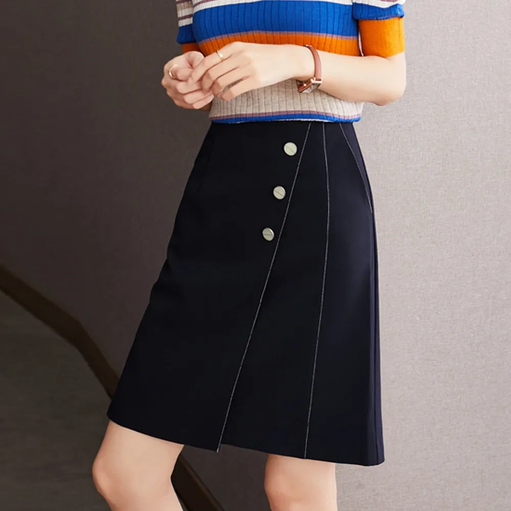 Znbbw Office Lady OL Style Skirts High Waist A-Line Skirts Women Simple Navy Casual Mini Skirts With Buttons Faldas Mujer 2023