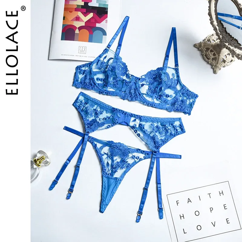 Znbbw Neon Floral Lingerie 3 Piece Set Transparent Underwear Women Push Up Bra With Bone Erotic Lingerie Sensual Lingerie Set