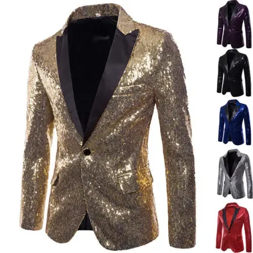 Znbbw Men Glitters Suit Jackets Sequins Party Button Dance Bling Coats Wedding Party Men Blazer Gentleman Formal Suit Plus Size 2XL