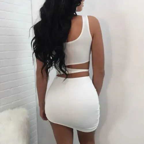 Znbbw New Fashion Sexy Women Bandage Dress Hollow Out Sexy Ladies Evening Party Dress Bodycon Sleeveless Club Wear Mini Dress