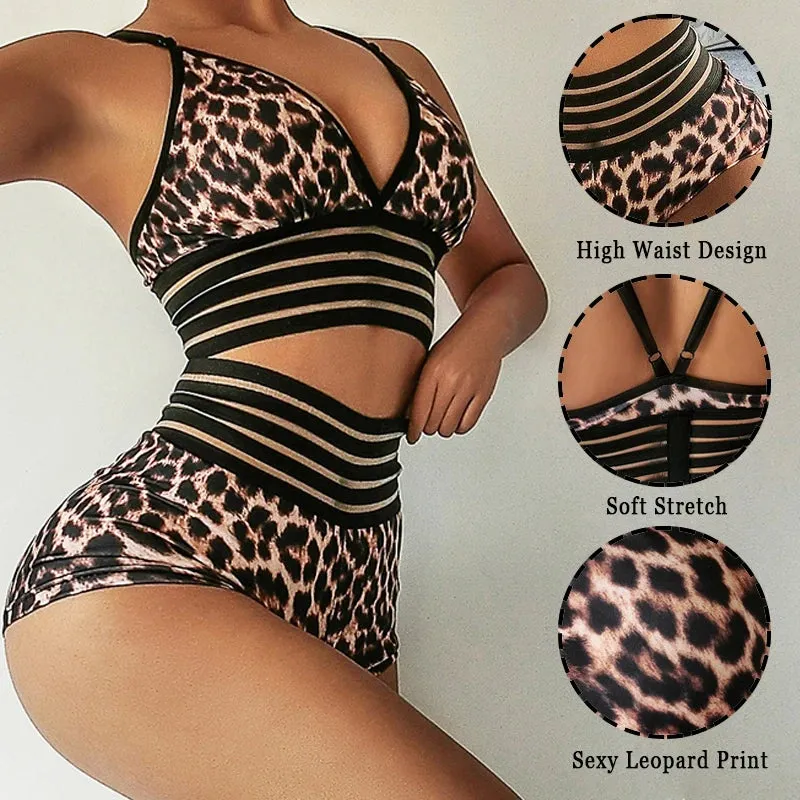 Znbbw Sexy Women's Leopard Print Set Fitness Sport SuitGym Shockproof Sports Bras Sport shorts Running Workout Training Suit