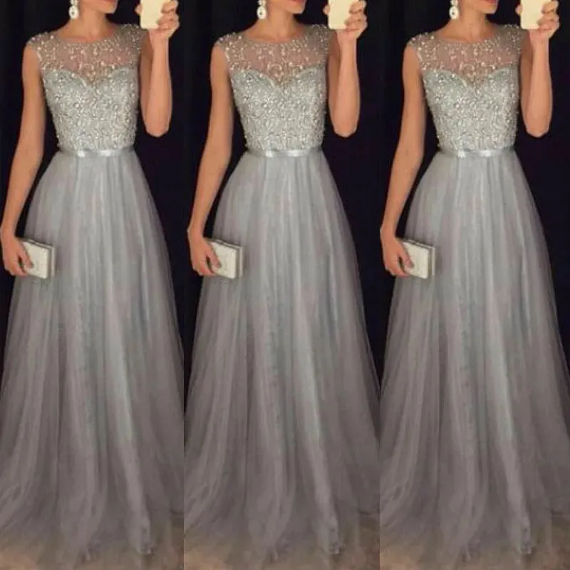 Znbbw Women Long Dress Formal Prom Party Sleeveless Round Neck Dresses Fashion New Ladies Ball Gown Dresses