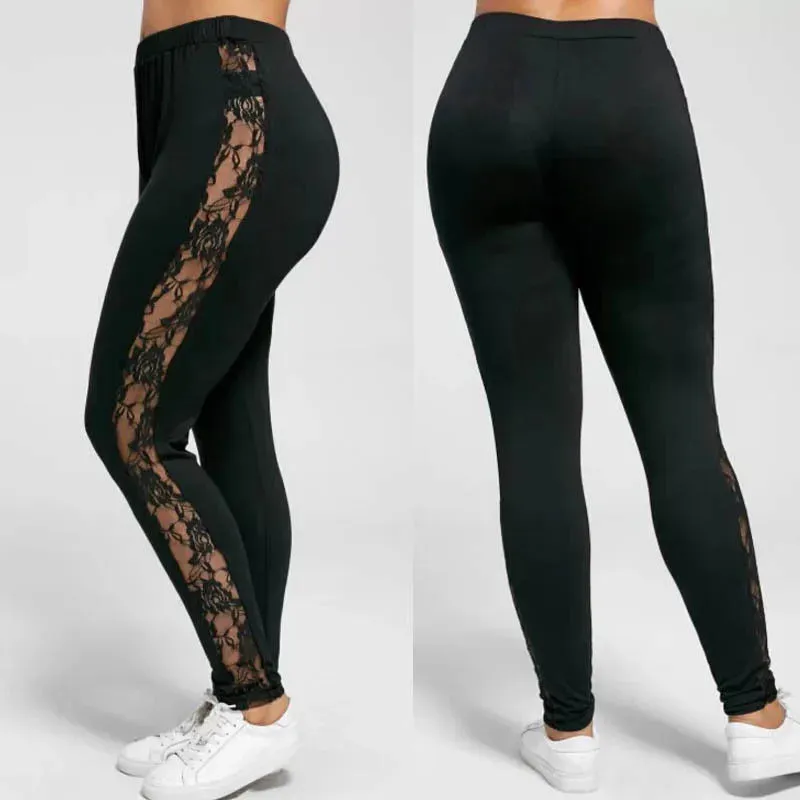 Znbbw Size Lace Up Lace Leggings 2024 Spring Summer Skinny Leggins Women Pencil Pants Trouser Black Leggings Big Size 3XL