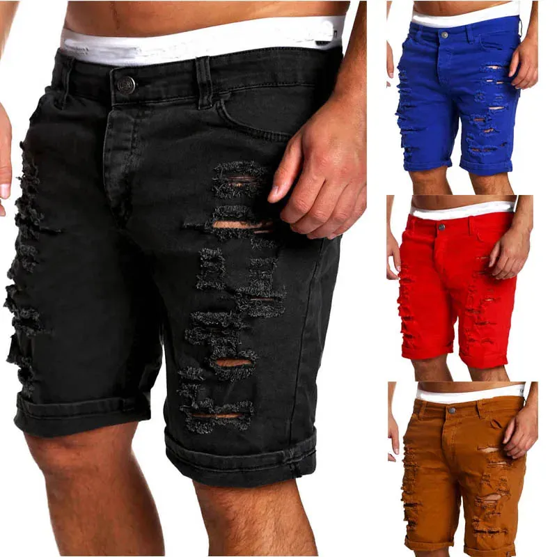 Znbbw Mens Denim Chino Fashion Shorts Washed Denim Boy Skinny Runway Short Men Jeans Shorts Homme Destroyed Ripped Jeans Plus Size