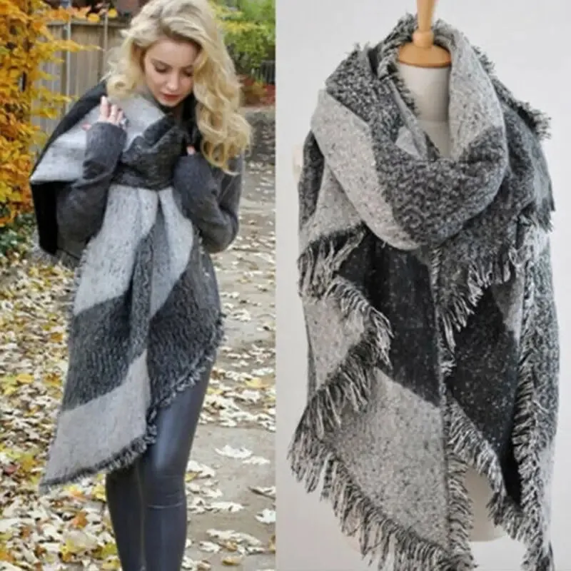 Znbbw Large Scarves Women Long Cashmere Winter Wool Blend Soft Warm Plaid Scarf Femme Wrap Shawl Plaid Scarf Thick Blanket