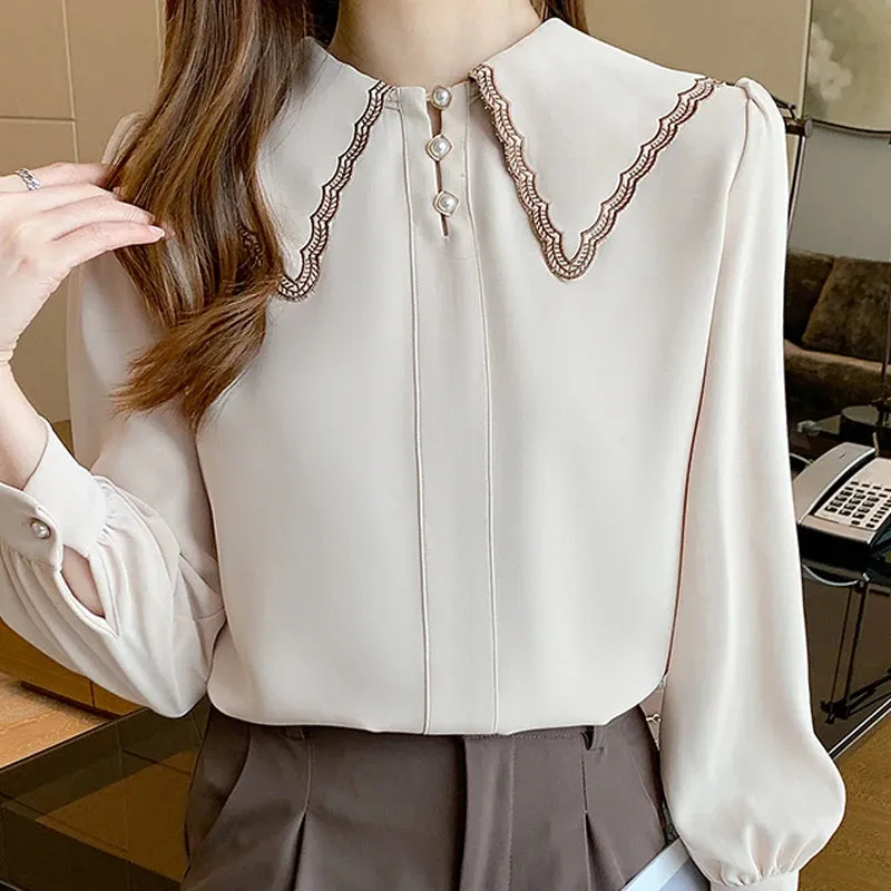 Znbbw Long Sleeve Blouse Women Turn Down Collar Chiffon Blouse Shirt Women Tops Blusas Mujer De Moda 2023 Blouses Femme F201