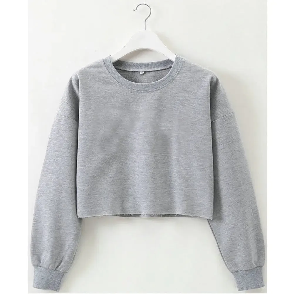 Znbbw Women Ladies Hoodies Autumn Long Sleeve Loose Hoodies Casual Crop Tops Solid