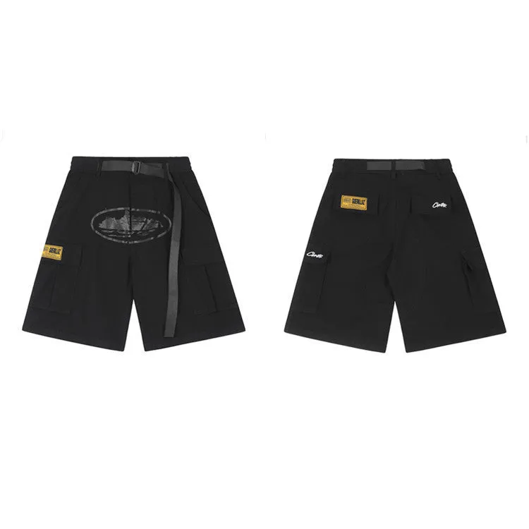 Znbbw Street Hip-Hop High Street Loose Leisure Print Multi-Pocket Overalls Shorts Men's Break