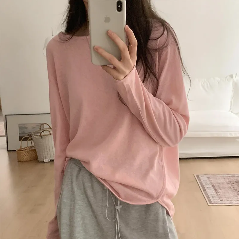 Sunscreen Shirt Mask Long-Sleeved T-Shirt Women's Summer Thin Loose Irregular Fork Bottom Air-Conditioning Blouse