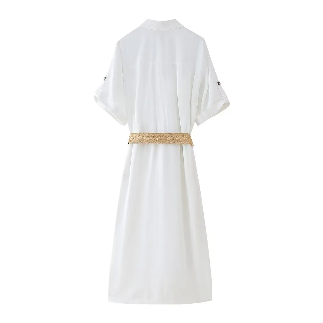 Znbbw Lapel Dress Single-Breasted High-Waisted Thin Single-Breasted Dress