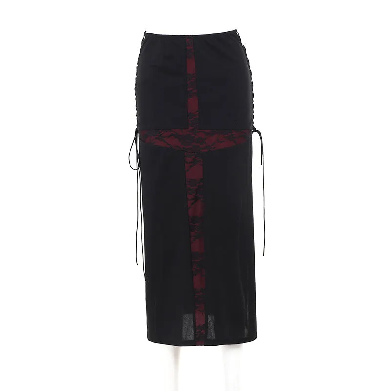 Znbbw Summer 2024 New Hip Skirt Dark Wind Sexy Cross Splicing Basic Tie-Up Half-Skirt Woman