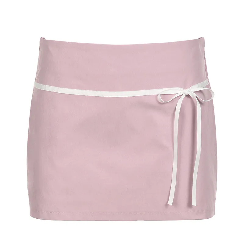 Playful And Energetic Young Girl's Basic Binding And Splicing Low-Waist Skirt 2024 Spring / Summer New Style Hip-Covered Skirt